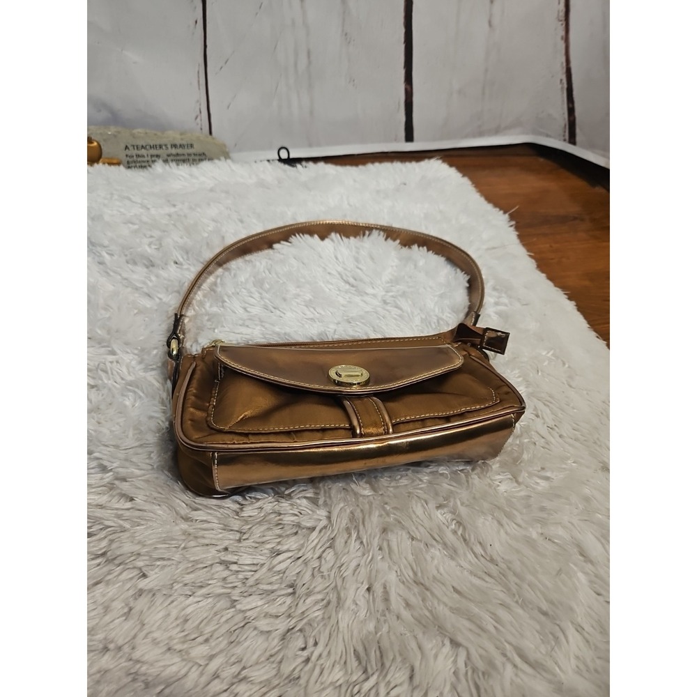 Isaac Mizrahi Metallic Bronze Shoulder Bag Turn Lock‎ Pocket Bag